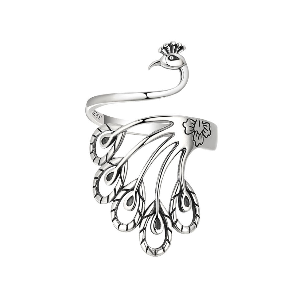 Creative Retro Peacock Sterling Silver Wide Face Ring