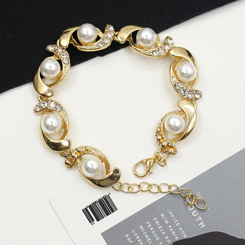 Creative Bangle Ring Diamond Pearl Bracelet