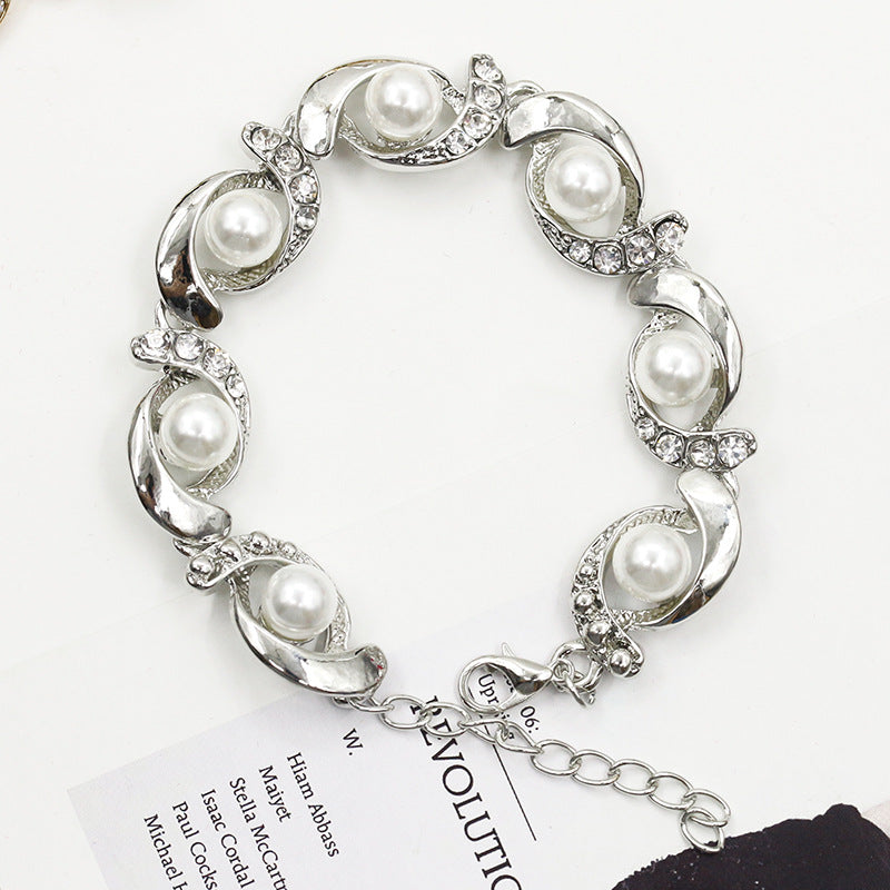 Creative Bangle Ring Diamond Pearl Bracelet