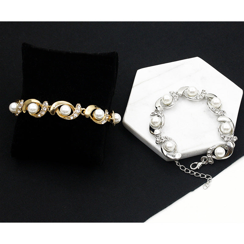 Creative Bangle Ring Diamond Pearl Bracelet